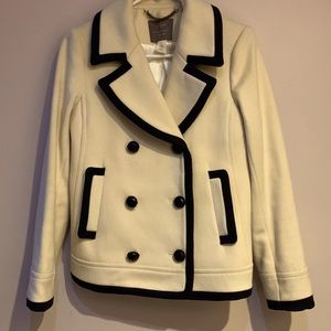 J. Crew pea coat, off white with black trim, size 4